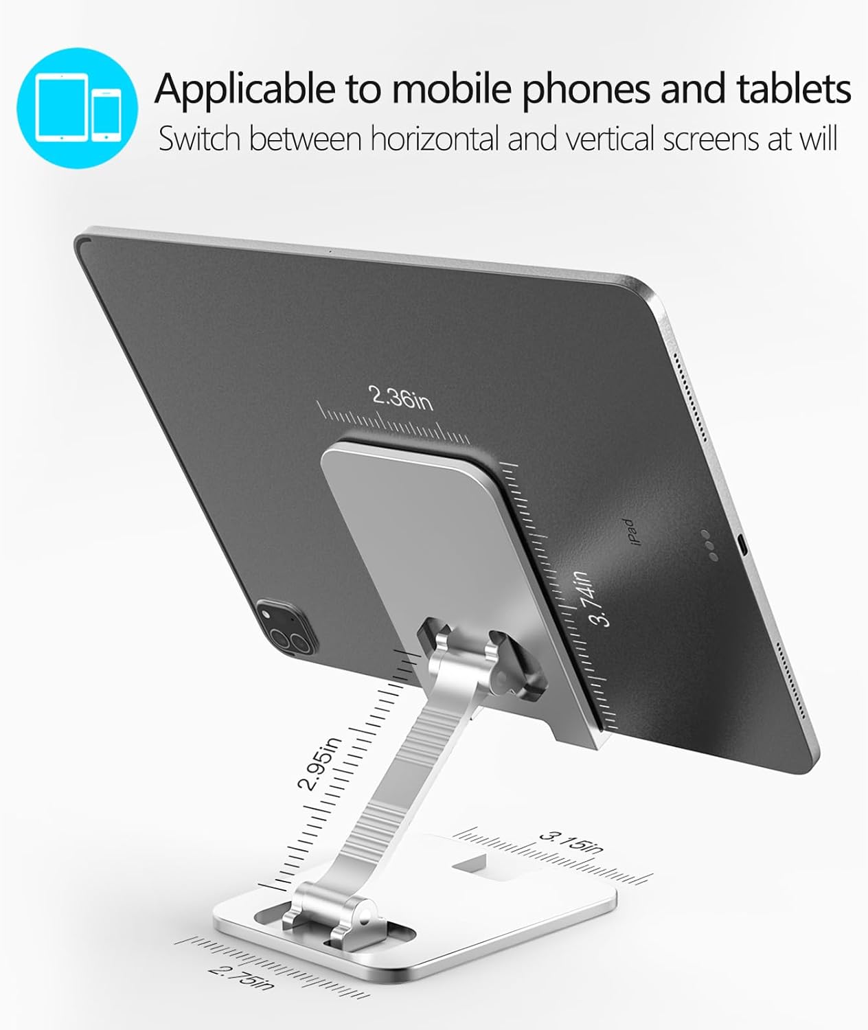 Amzpas Adjustable Cell Phone Stand Metal, Foldable Desktop Cellphone Stand with Anti-Slip Base and Convenient Charging Port, for Phone 17 16 15 14 13 12 11 Pro Xs Xs Max Xr X 8, All Phones
