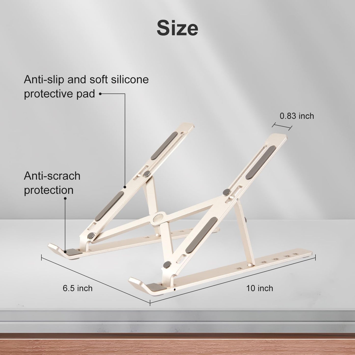 Ergonomic and Foldable Laptop Stand for Desk, Adjustable Riser, Fits All Laptops and Notebooks up to 17,Ultra-Thin,Ventilated Cooling,ABS+Silicone,Silver.