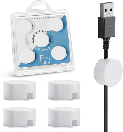 5-Pack Magnetic Cable Organizer Adhesive Cable Clips for Kitchen Nightstand Desk Table Metal Wall Steel, 5 Cord Clips + 5 Magnet Disc Base, White