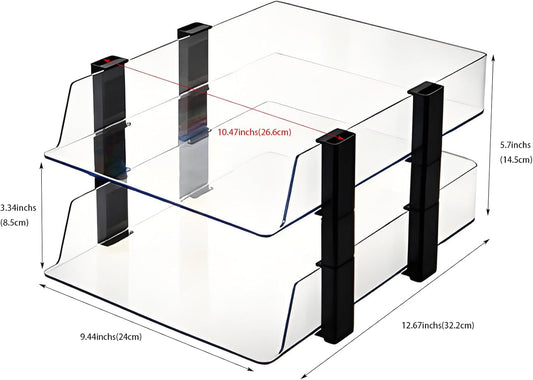 Clear 2-Tier Stackable Paper Tray Organizer for Letter/A4 Files, Desktop Document Sorter, Transparent Office Desk Storage (2 - Tier Clear)