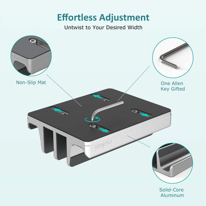 Vertical Laptop Stand - SPACEMax Adjustable GRIPLock Anti-Tip Silicone 4 Slots Aluminum Desktop Holder - Double Dock Stand - 2 Phone Slots Fits Up to 17.3” Laptops, Tablets, Phones - Black