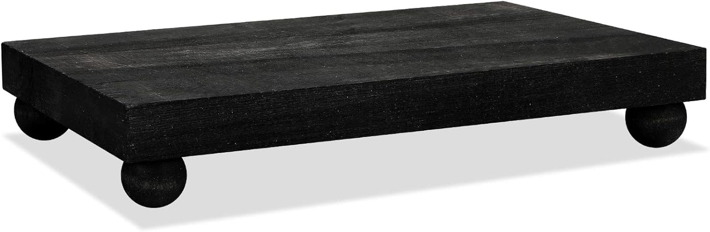 Amyhill Wood Pedestal Stand Kitchen Soap Tray Farmhouse Wooden Riser Stand for Kitchen Bathroom Counter Table Decor Plant Candle Vases Display(Classic,Black,9 x 6 Inch)