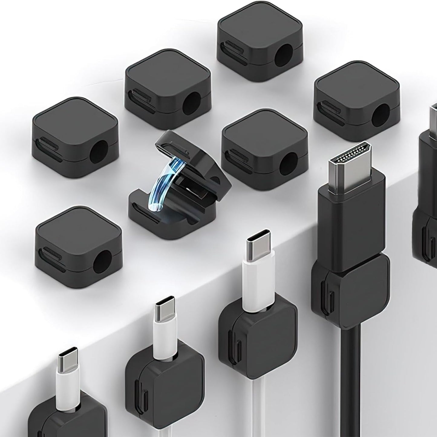 12 Pack Magnetic Cable Clips, Desk Cable Management Clips, Cord Organizer for Home Office Desk Phone Car Wall Desktop Nightstand -Black