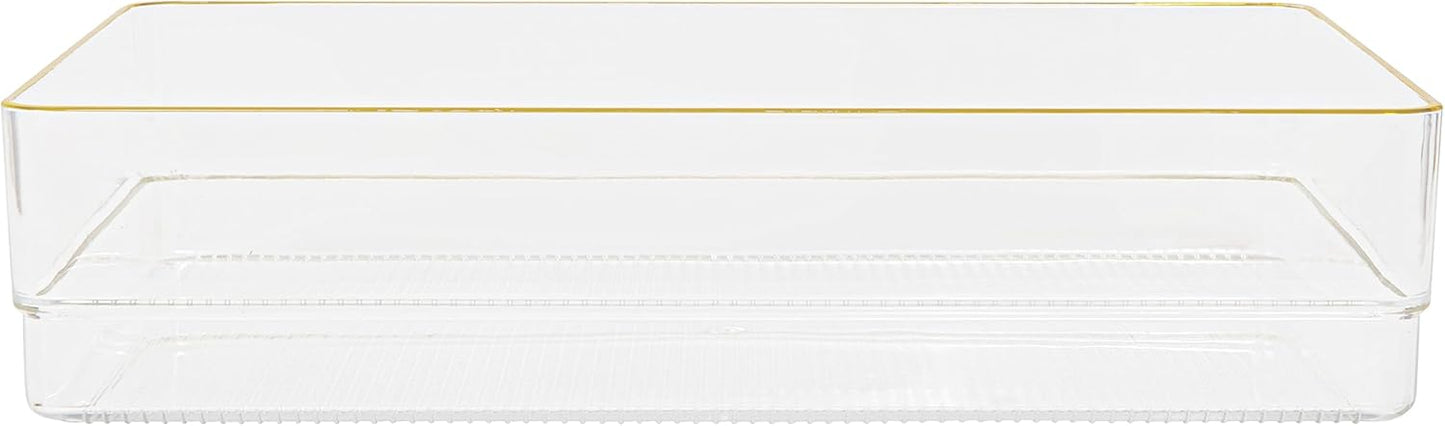 Martha Stewart Kerry Plastic Stackable Office Desk Drawer Organizers, 6" x 3", 6 Pack, with Gold Trim