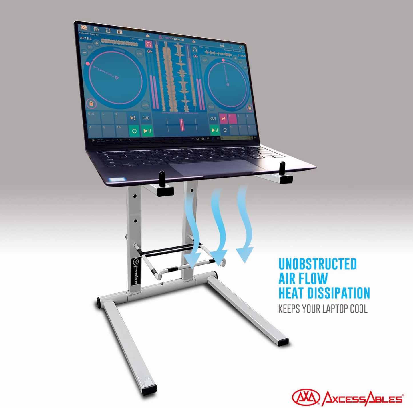 AXA AXCESSABLES DJ Laptop Stand with Travel Bag | Portable Foldable Aluminum Laptop Stand for Laptops up to 15 inches and 20lbs | No Assembly Required, Includes Carrying Bag