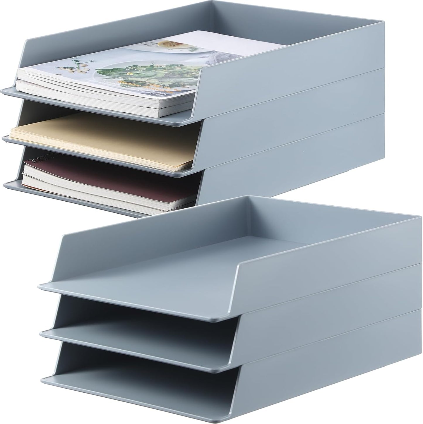 Wenqik 6 Pcs Stackable Paper Trays Rectangular Plastic Desk Holder Desktop Document File Organizer Storage Letter for Office Classroom (Black)