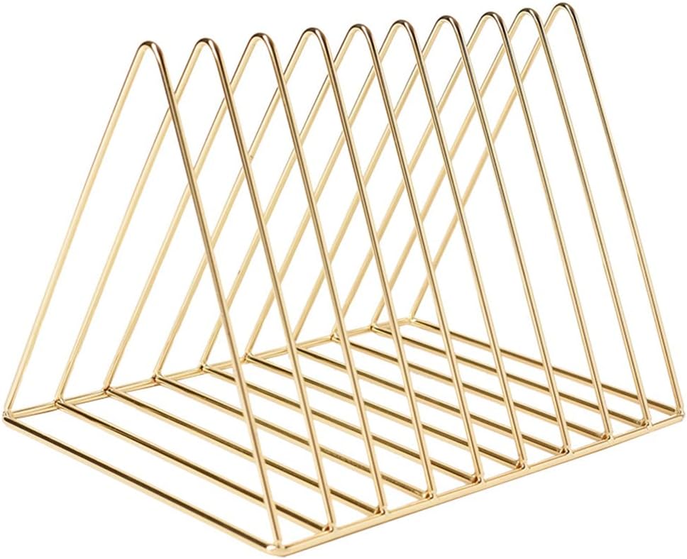 Sooyee 9 Slot Rose Gold Magazine Holder,Desktop File Sorter Organizer Triangle Bookshelf Decor Home Office