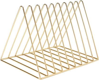 Sooyee 9 Slot Rose Gold Magazine Holder,Desktop File Sorter Organizer Triangle Bookshelf Decor Home Office