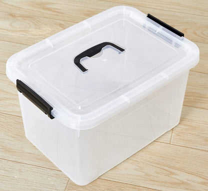 Stackable Plastic Black Storage Bins with Lids 6 Pack, 12 Quart Modular Organizer Boxes with Secure Latches for Closet, Pantry, Office and Small Item Storage