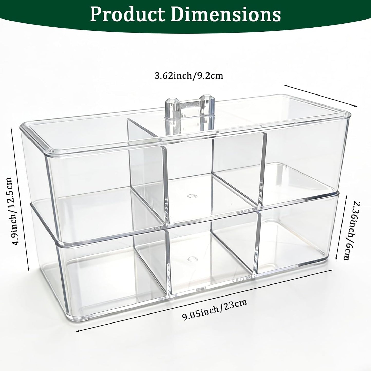 2 Pack Acrylic 3-Compartment Organizer Box, Storage Box with Lid, Clear Pen Holder Organizer Makeup Brush Holder for Office Desk Accessories, Cosmetic Brush Storage Box, Dorm, Bathroom, Kitchen