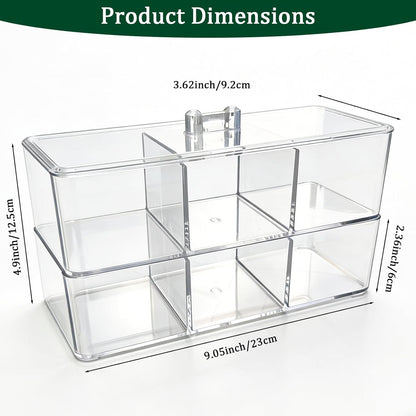 2 Pack Acrylic 3-Compartment Organizer Box, Storage Box with Lid, Clear Pen Holder Organizer Makeup Brush Holder for Office Desk Accessories, Cosmetic Brush Storage Box, Dorm, Bathroom, Kitchen