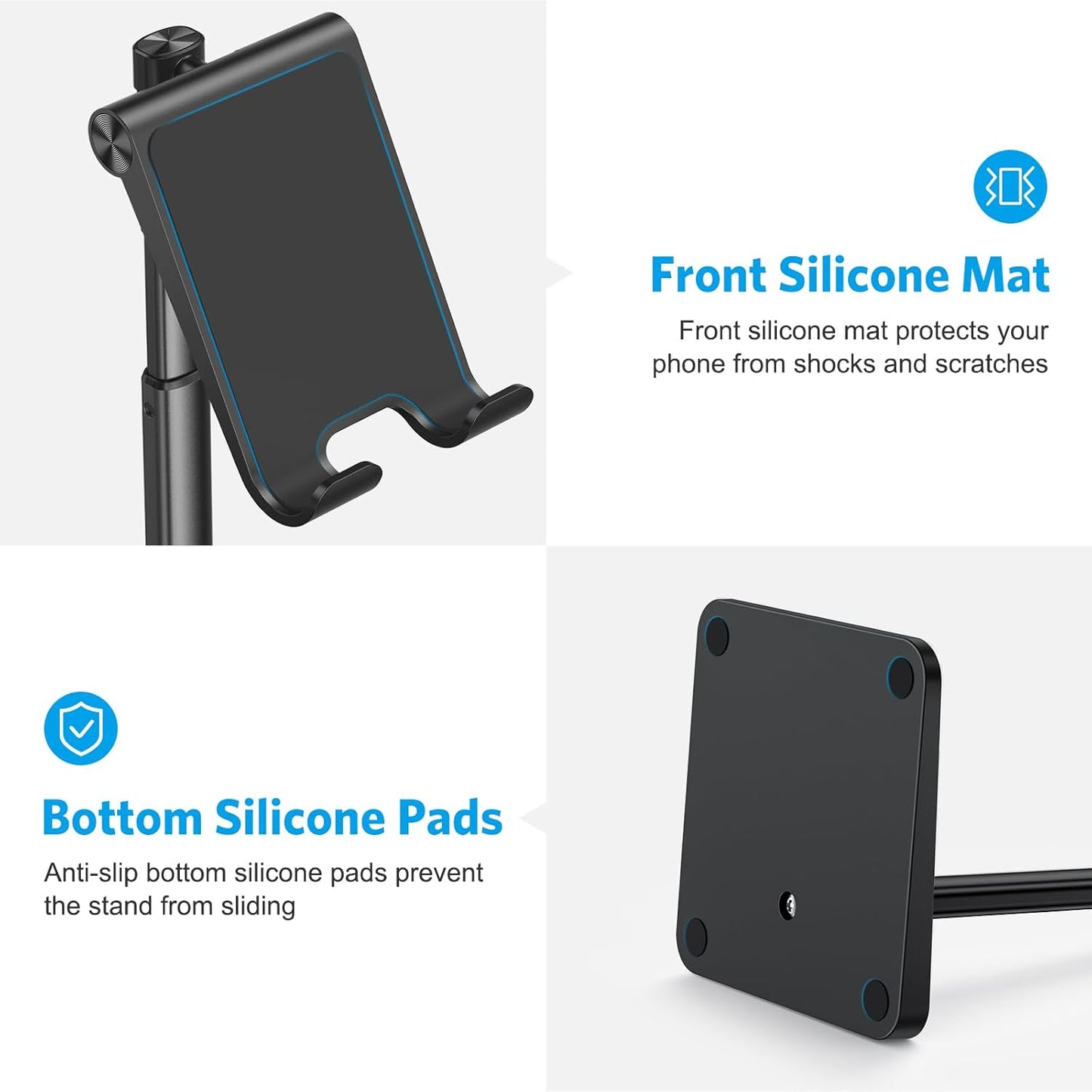 OMOTON Cell Phone Stand, Adjustable Angle Height Desk Phone Dock Holder for iPhone Air 17 Pro Max/Plus/XS/XR, Samsung Galaxy S20 / S10 / S9 / S8 and Other Phones (3.5-7.0-Inch)