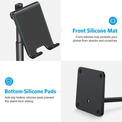 OMOTON Cell Phone Stand, Adjustable Angle Height Desk Phone Dock Holder for iPhone Air 17 Pro Max/Plus/XS/XR, Samsung Galaxy S20 / S10 / S9 / S8 and Other Phones (3.5-7.0-Inch)