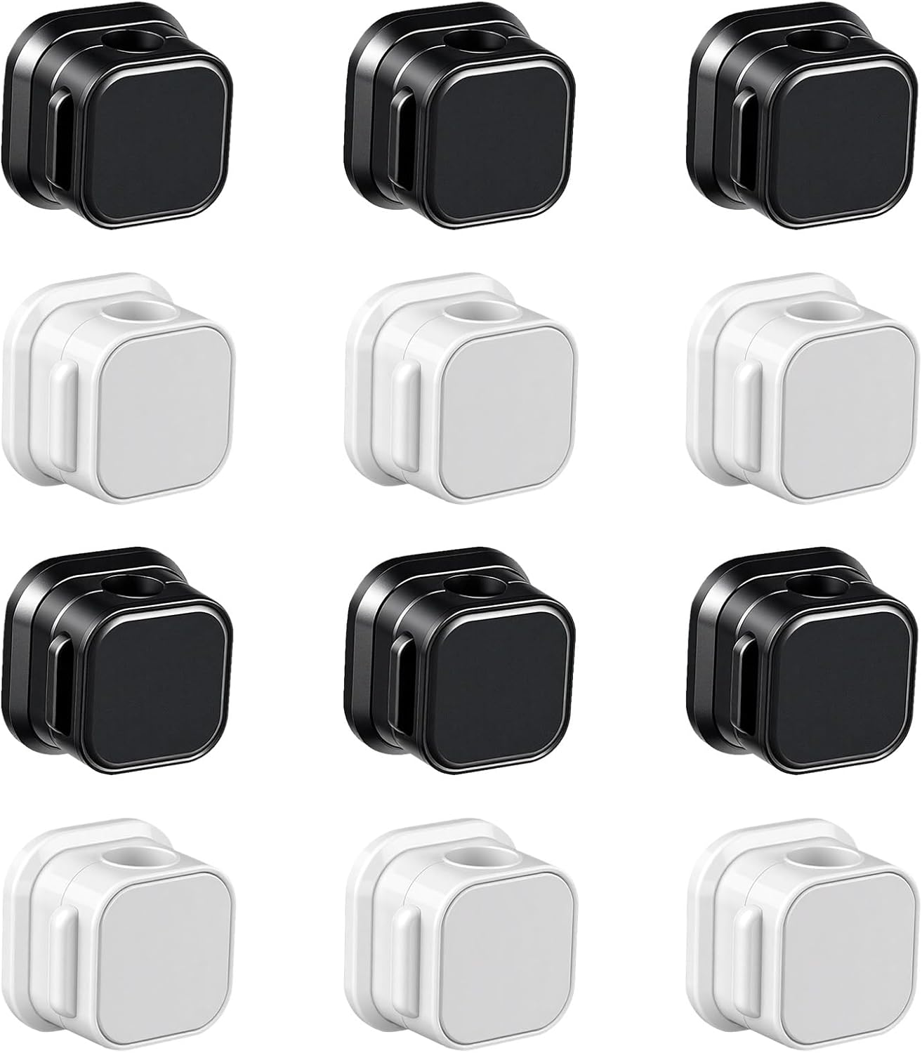 Magnetic Cord Organizer, 12 Pack (6 Black + 6 White), Strong Adhesive Cable Management Clips for Desk, Nightstand, Office & Car