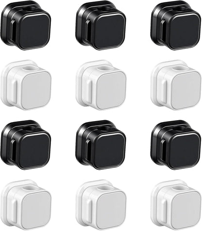 Magnetic Cord Organizer, 12 Pack (6 Black + 6 White), Strong Adhesive Cable Management Clips for Desk, Nightstand, Office & Car