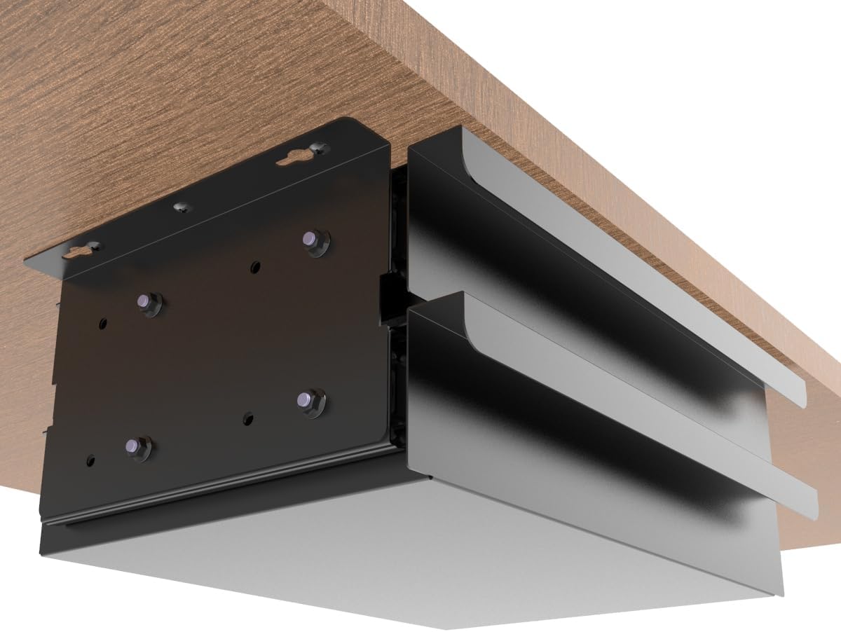 Under Desk Mounted Sliding Pull-Out Drawer for Office Desk W 19.2" x D 13.4" Storage Organizer for Sit Stand Workstation, Metal, Black (Large)