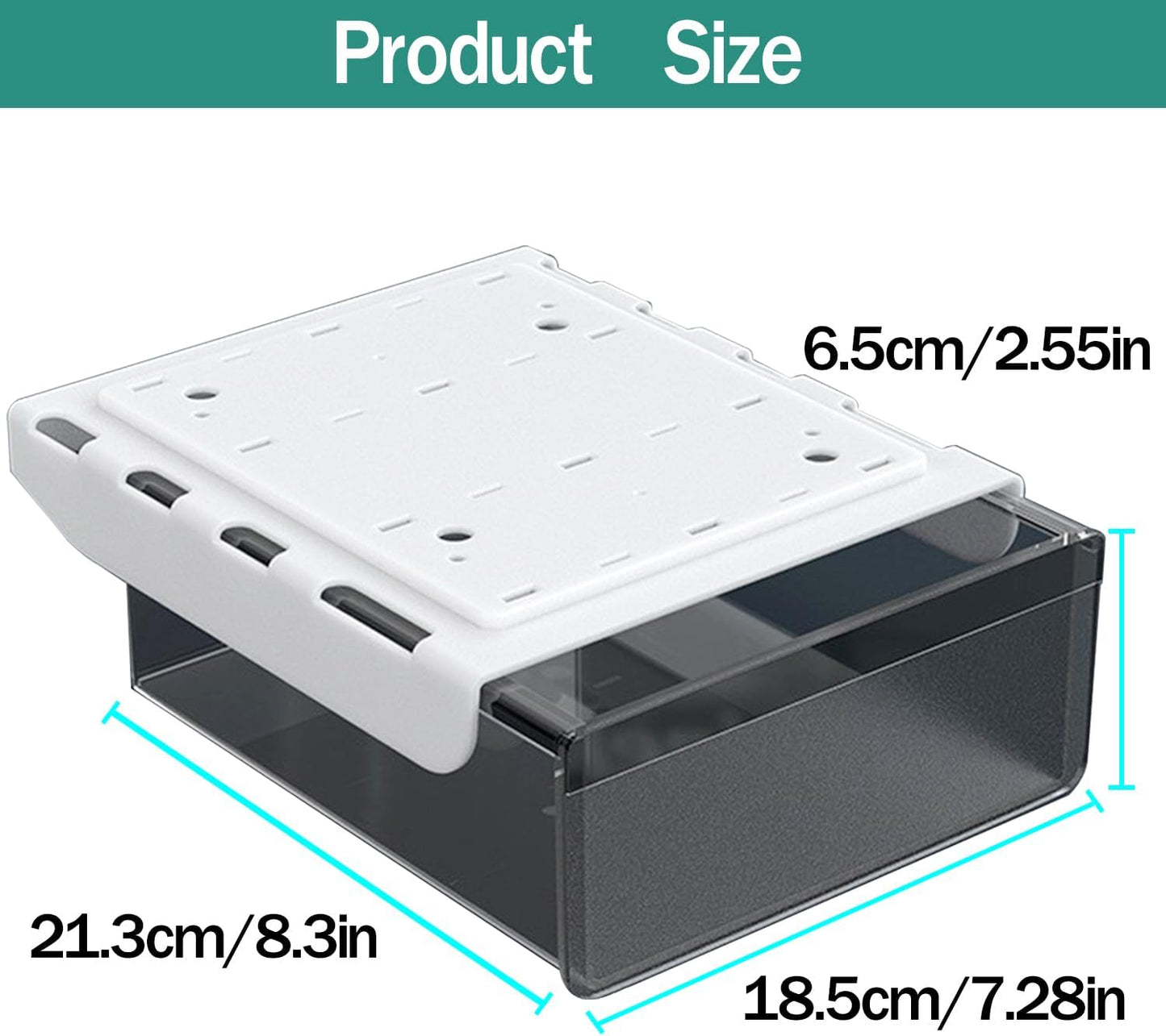 SVNNELP Large Under Desk Table Drawer Storage Organizer A4, Hidden Self-Adhesive Under Desk Pencil Tray Drawer for Office (Clear Black/L)