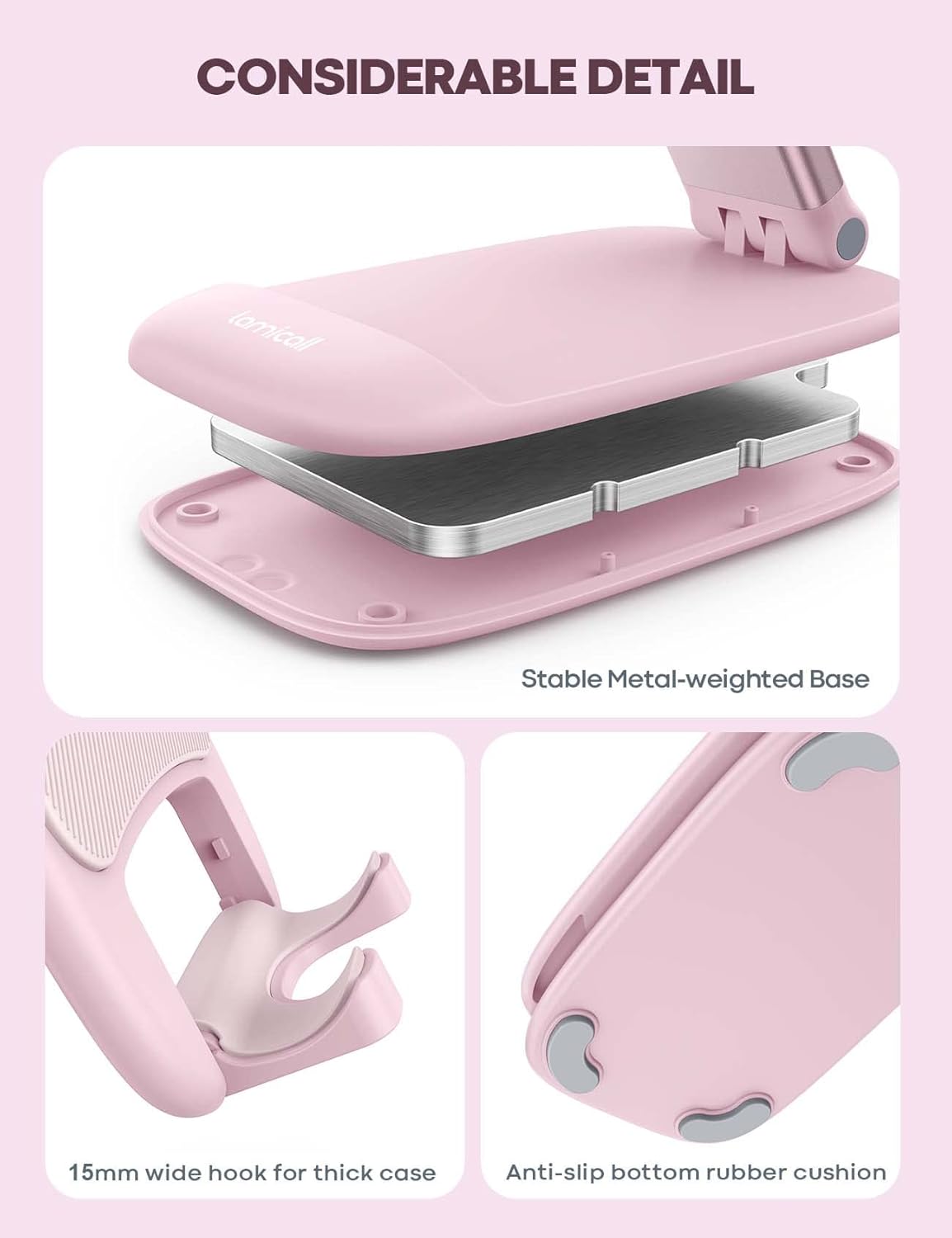 Lamicall Cell Phone Stand for Desk - [Height Adjustable] Foldable Mobile Phone Holder, Portable Stand for iPhone 17 16 15 14 13 12 11 Pro Max Plus Air, Galaxy S25, Office Gift Mothers Day Accessories