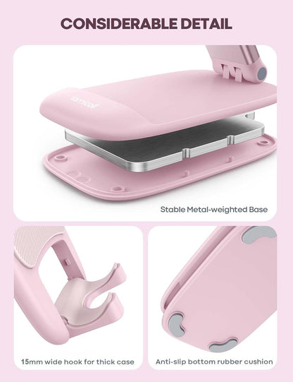 Lamicall Cell Phone Stand for Desk - [Height Adjustable] Foldable Mobile Phone Holder, Portable Stand for iPhone 17 16 15 14 13 12 11 Pro Max Plus Air, Galaxy S25, Office Gift Mothers Day Accessories