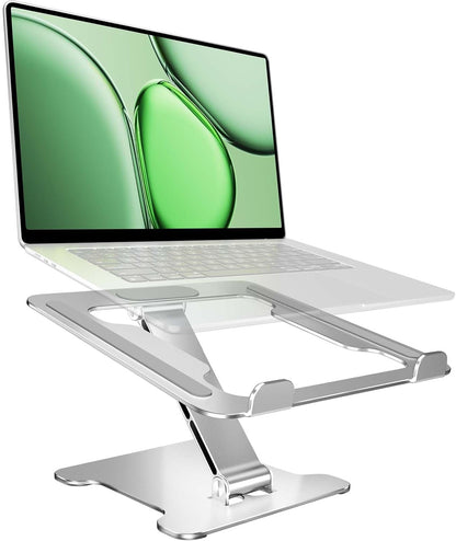 LRLKFX Laptop Stand Portable Foldable Aluminum Laptop Riser Height Adjustable Ergonomic Holder for Desk Compatible with MacBook Air Pro, Dell, HP, Lenovo & More 10-15.6" - Silver