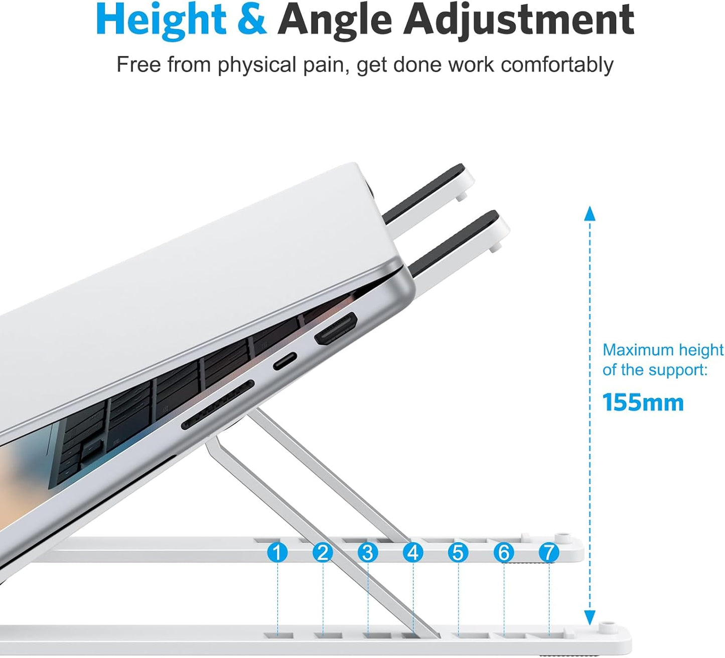 Portable Laptop Stand, OMOTON Laptop Stand for Desk Ergonomic 7-Levels Angles Adjustable Computer Stand, ABS Laptop Riser Holder Compatible with All Laptops and iPad(10-15.6")