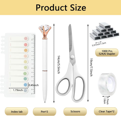 suniya Office Supplies,Gold Desk Accessories,with Stapler,Tape Dispenser,Pen Holder,Scissors,Phone Stand,Staple Remover,Ballpoint Pen,Clear Tape, Staples,Ruler,Clips,Best Gift for Business or Boss