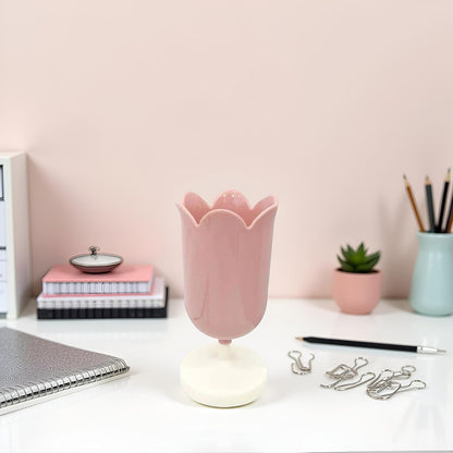 Pink Plastic Tulip Pen Holder Cute Pens Cup for Desk Pen Brush Organizer Office Stationery Supplies Home Decor Desk Supplies Holders and Dispensers(ZS399)