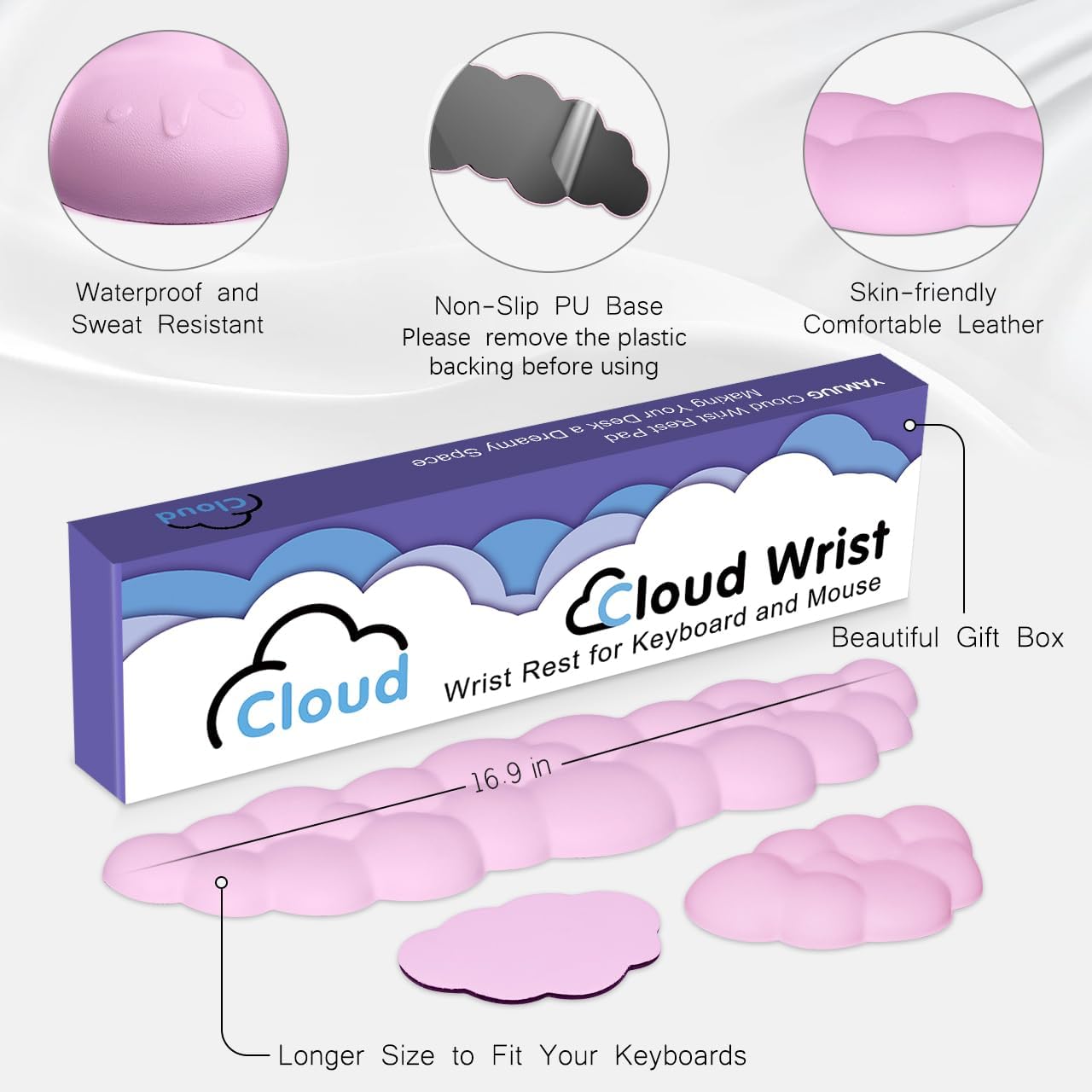 Cloud Wrist Rest Keyboard Palm Rest with Non-Slip Base for Computer Gaming Wrist Rest, YAMJUG Cloud Arm Rest Keyboard Wrist Pad Rainbow