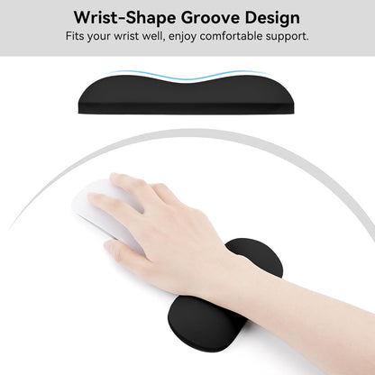 MOSISO Silicone Wrist Rest Pad, Ergonomic Gel Support for Keyboard & Mouse, Soft Comfortable Wrist Cushion for Typing, Gaming, Pain Relief, Office, Laptop Use, Black