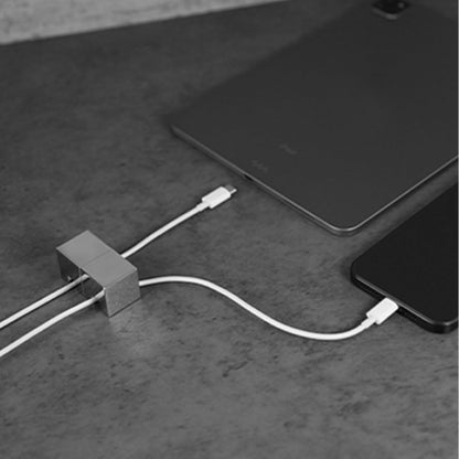 Metal Cord Holder, Weighted Cable Organizer or Management, Heavy Wire Keeper for Nightstand, Desk, Bedside Table - N2U Cube Cords Strap for Lightning, USB-C Phone Charger Cables (Silver - 1 PCS)