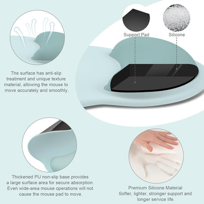 MOSISO Wrist Rest Support for Mouse Pad&Keyboard Set, Circle Curved Ergonomic Mousepad&Coaster Non-Slip Base Home/Office Pain Relief&Easy Typing Pad with Soft Cloth&Silicone Lining, Antique Green