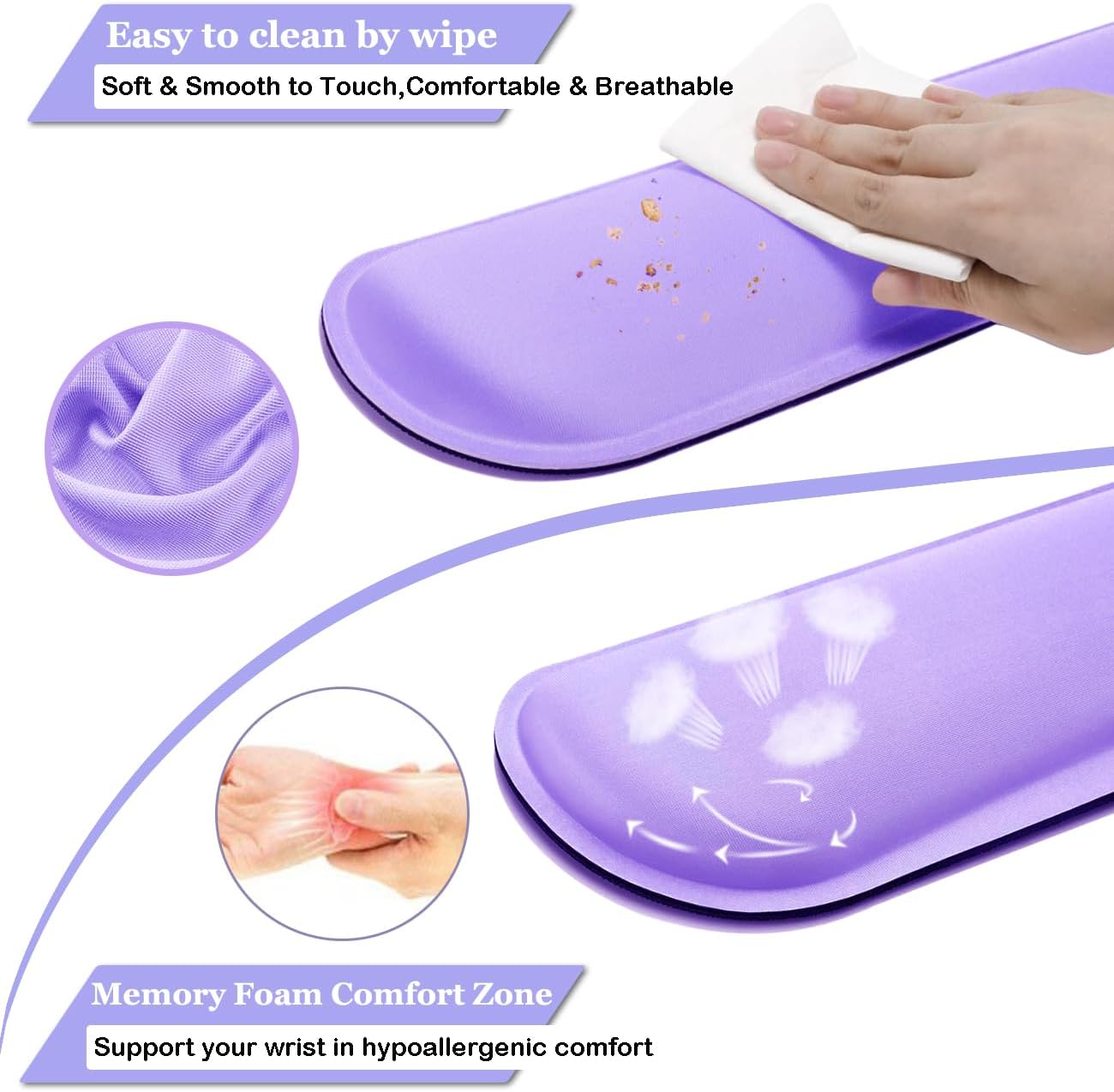 BamLue Upgrade Silky and Superfine Fabric Keyboard Wrist Rest, Gel Mouse Wrist Pillow Pad Set for Easy Typing & Pain Relief for Laptop, Office & Home, Ergonomic Sets for Keyboard-Pink