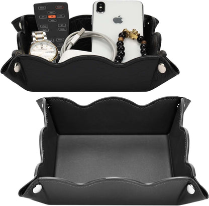 Valet Tray for Men Women 2 Pack - PU Leather Travel Catchall Tray Organizer - Desk Bedside Nightstand Storage Box for Jewelry Key Phone Remote Controller Wallet Watch Glasses Readers -White