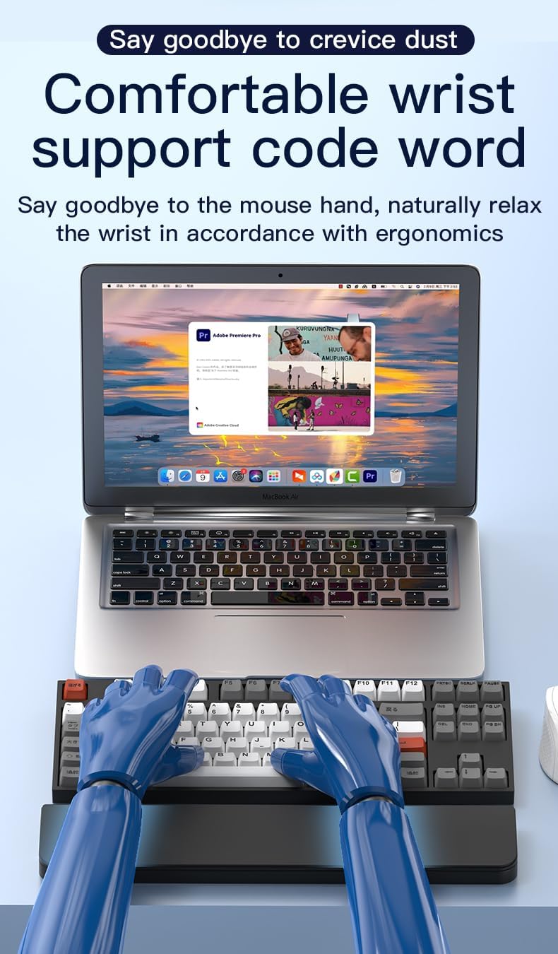 Ergonomic Keyboard Wrist Rest with 22-in-1 Cleaning Kit, Non-Slip Base, Springy Sponge Support for Work and Gaming, Black,Deeply Cleaning for Keyboard,Lens,Charging Port,Earbud,and etc.