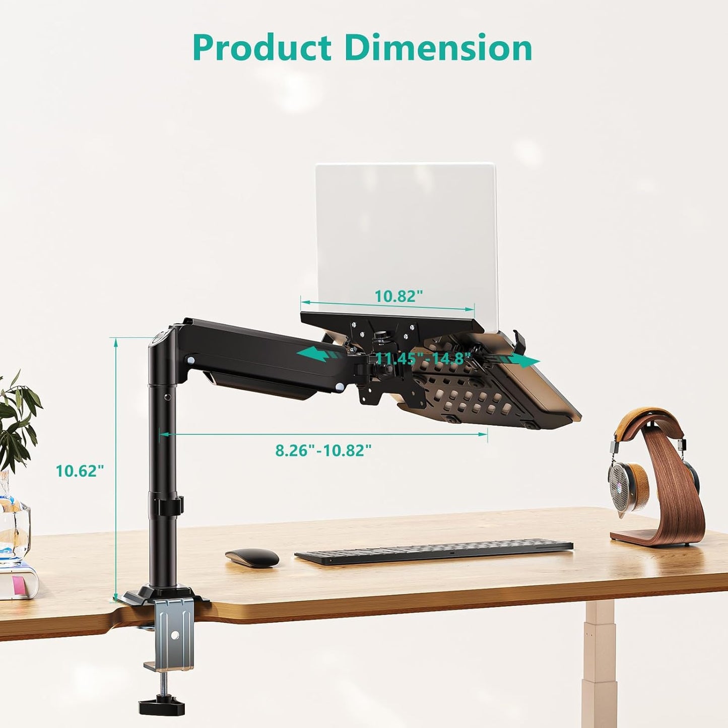 WALI Laptop Desk Mount for 17 inch Notebook, Adjustable Single Monitor Arm with Laptop Holder for 32 inch Screen, Laptops Stand with Ventilated Tray, Up to 22 lbs, (M00LP), Black