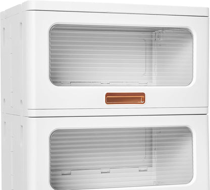 VECELO Plastic Storage Cabinet with Drawers, Stackable Storage Bins with Wheels, Waterproof Bathroom Storage Organizer, Multi-Tier Closet Storage for Bedroom, Living Room, Kitchen, Large 2-Tier