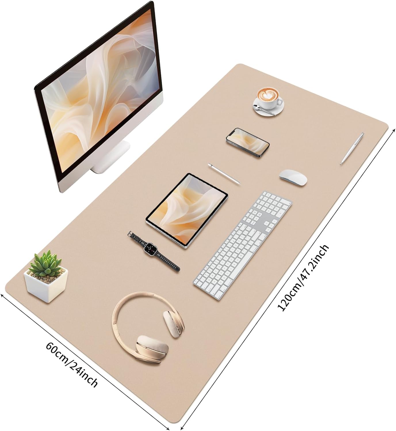Bloss Leather Desk Pad and Keyboard Wrist Rest, Large Mouse Pad + Keyboard Pad+Mouse Wrist Support, Non-Slip Desk Mat Protector for Office, Home(31.5×15.7 Inches,Beige)