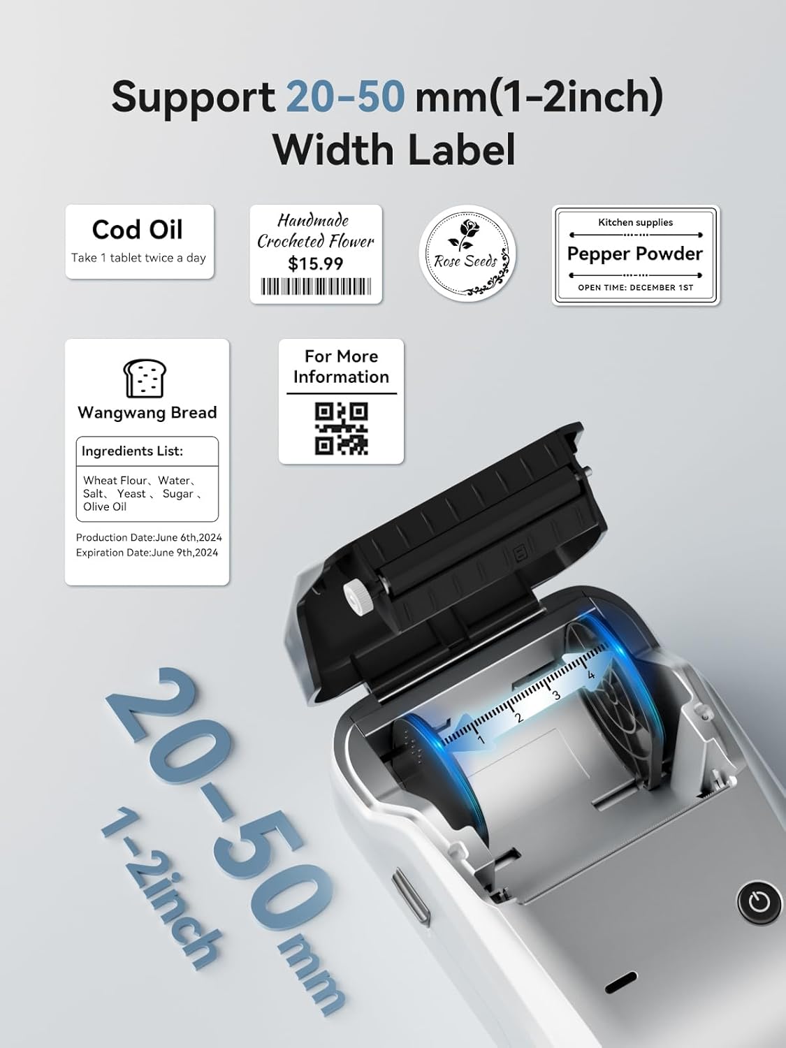 NIIMBOT B1 Label Maker Machine with Tape, 2 Inch Portable Label Printer, Bluetooth Thermal Label Printer with Multiple Templates for Small Business,Office,Home,School (Blue, 1 Printer+1 Roll Label)