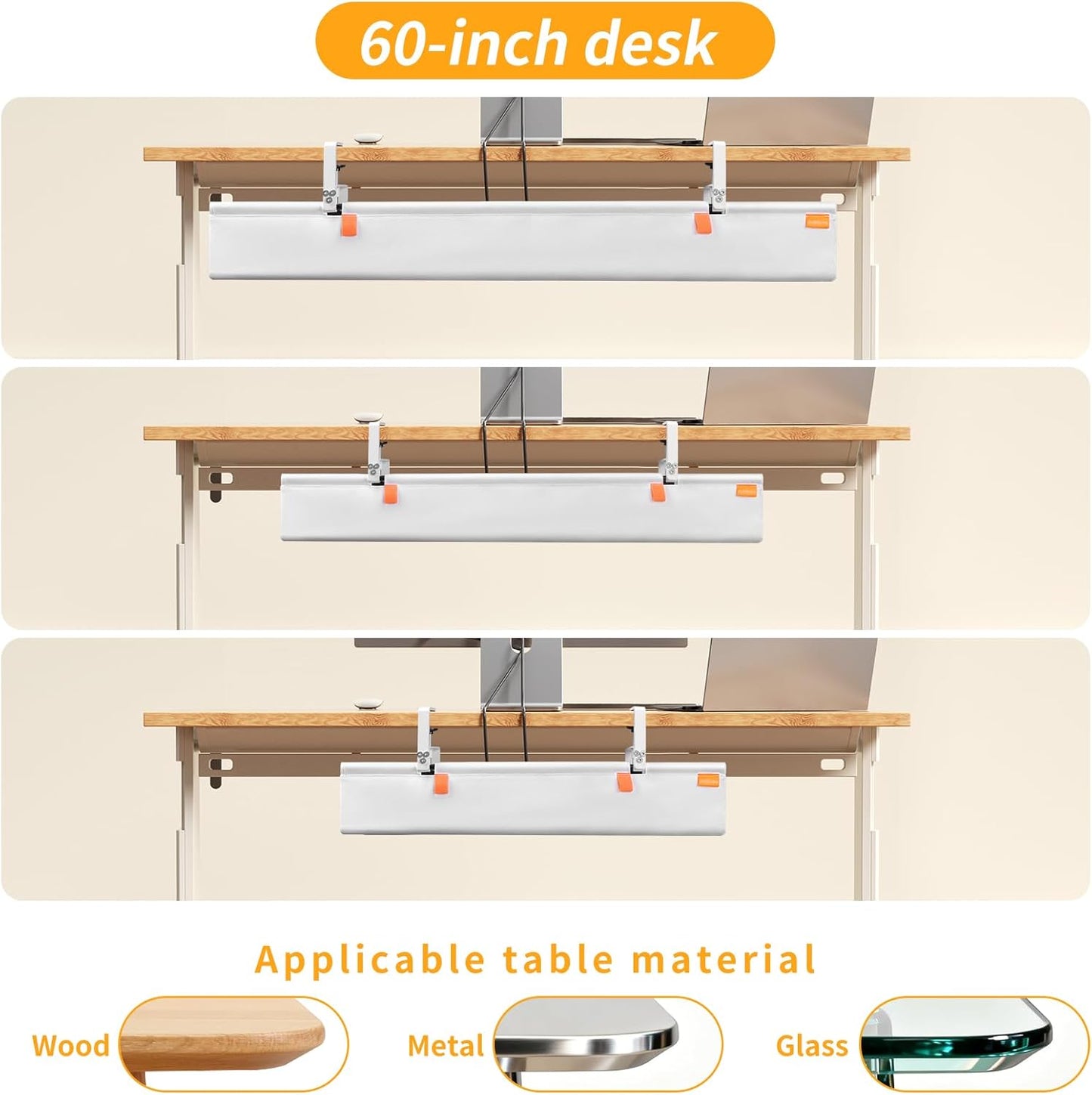Under Desk Cable Management Tray with Clamp, No Drill 36" Cord Organizer for Desk, Desk Cable Management Fabric Tray for Standing Desks, Ideal for Home & Office - White