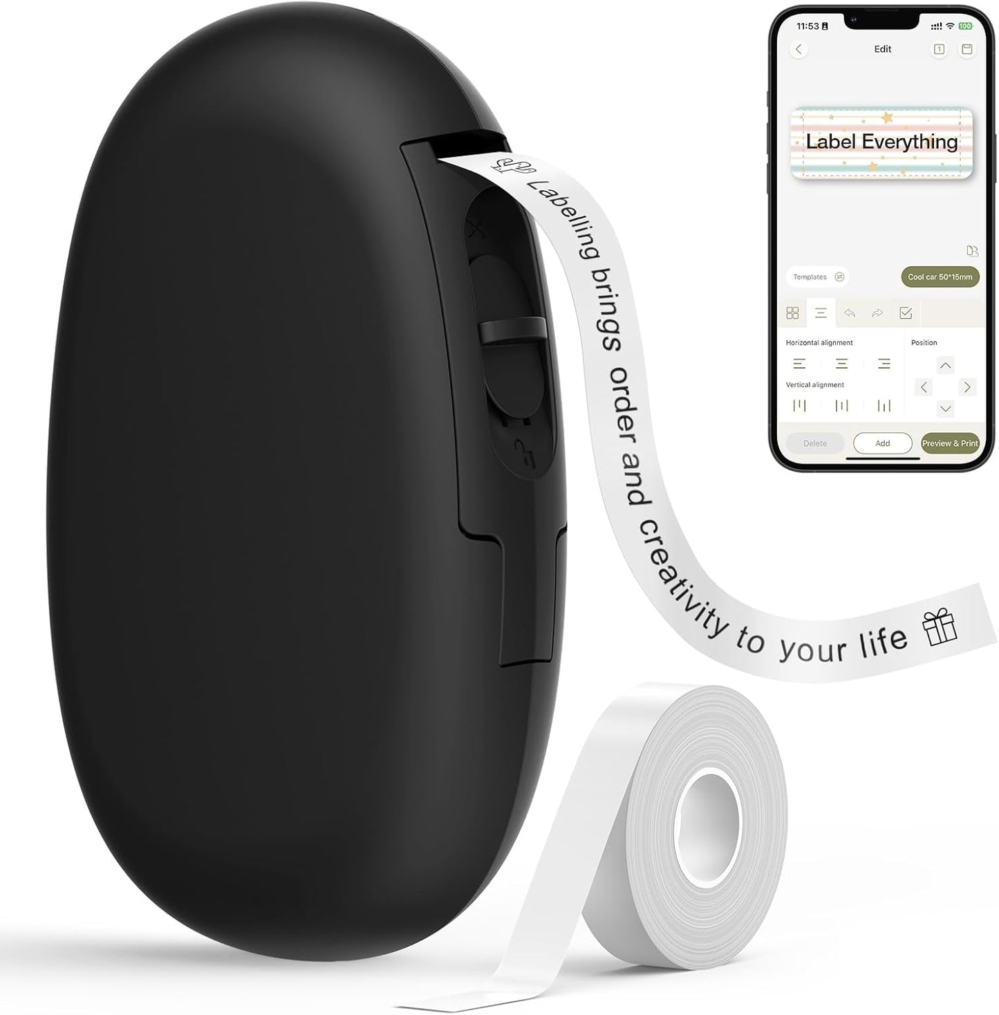 SUPVAN E10 Bluetooth Label Maker Machine with Tape, Continuous Waterproof Label, Versatile App with 35 Fonts and 1k+ Icons, Label Printer for Home, Kitchen, School, Office Organization, Green