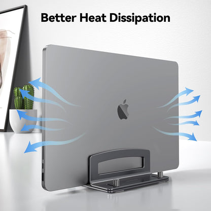 TECKNET Vertical Laptop Stand, Adjustable Aluminum Laptop Stand (Fits Up to 17.3"), Space-Saving Vertical Stand with Non-Slip & Scratch-Resistant Silicone, Compatible with MacBook Pro/Air, Dell, HP