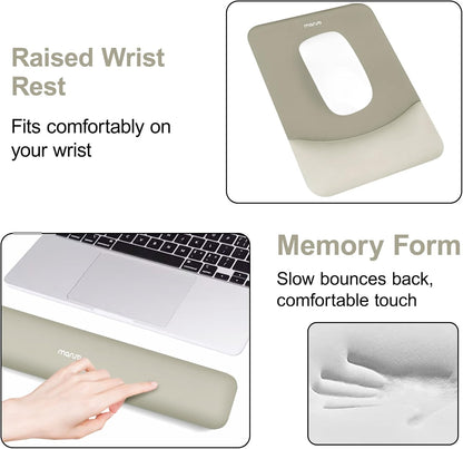 MOSISO Keyboard Mouse Pad Set, Large Gaming Mouse Pad&Rectangular Keyboard Wrist Rest&Mousepad with Wrist Rest&Coaster, Ergonomic Non-Slip&Easy Typing Pad with Curved Silicone Lining, Antique Green