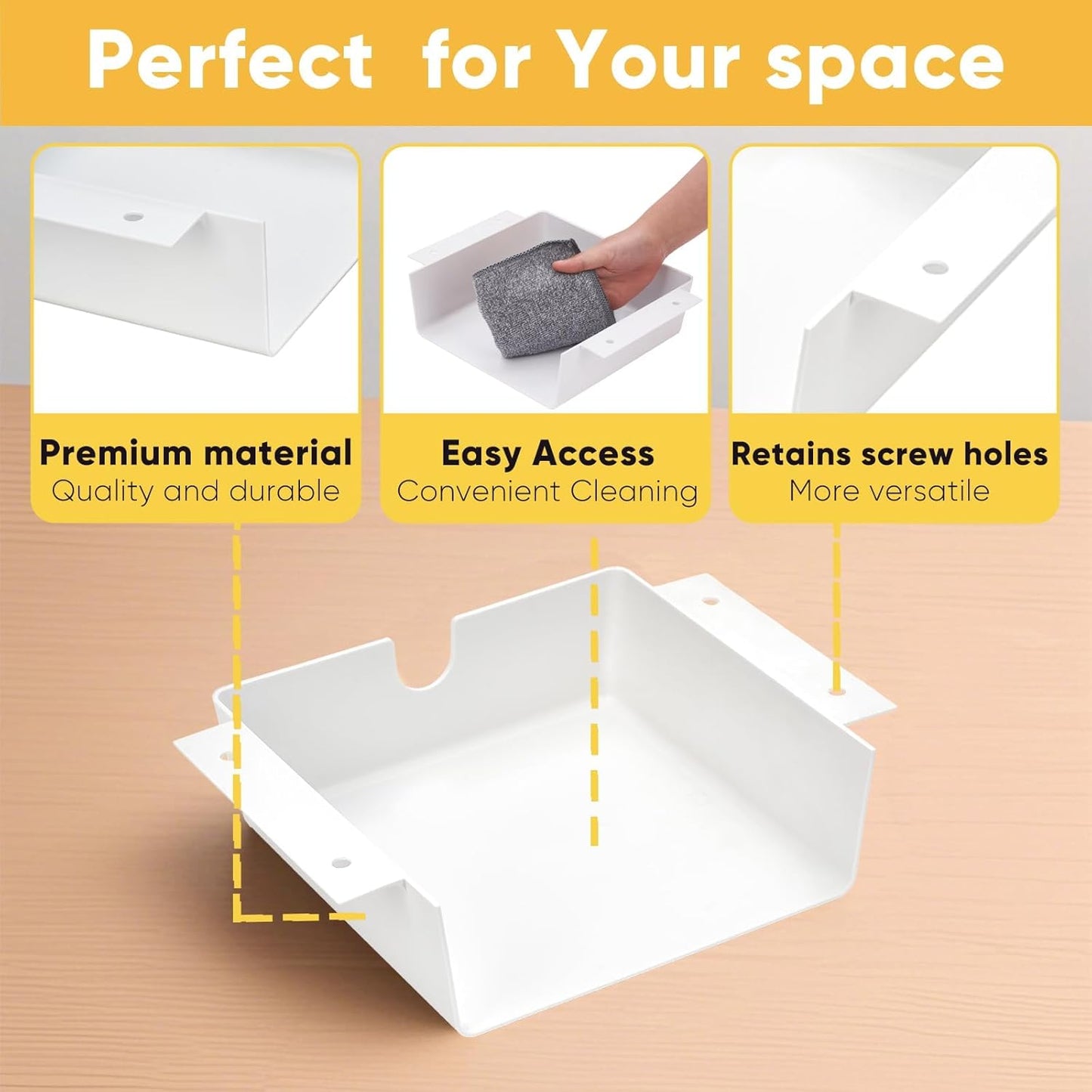 2 Pack Under Desk Hanging Drawer Slide Pull Out, Attachable Clear Acrylic Storage Tray, Easy Hidden Self Adhesive Mount Cabinet Shelf Holder for Tables, Home & Office, Counters, Workstation