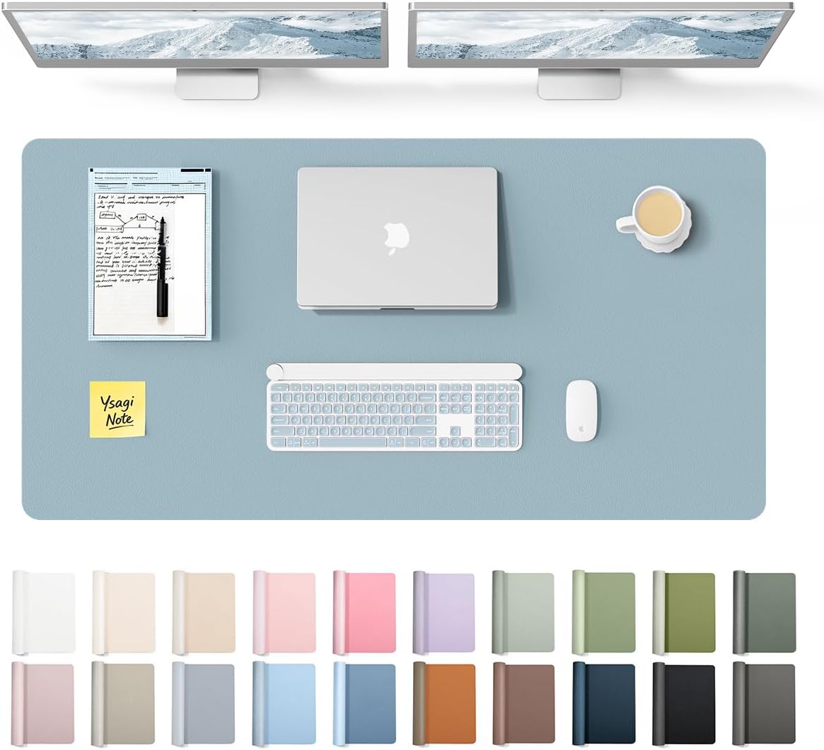 YSAGi Leather Desk Protector, Office Mat, Large Mouse Mat, Non-Slip PU Leather Blotter, Laptop Pad, Waterproof Writing Pad for Office and Home (Light Pink, 23.6" x 13.8") - Colors A