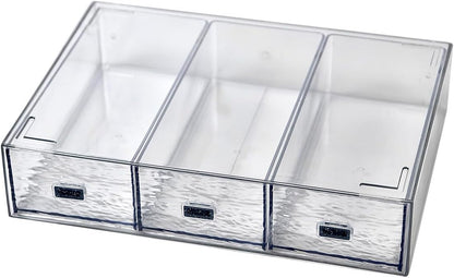Desk Drawer Organizer, Stackable Plastic Storage Drawer, Grocery Organizer For Stationery/Office Supplies (Blue, 3 Compartment)