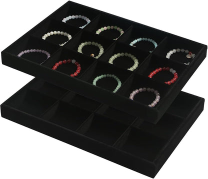 Coward Stackable Jewelry Trays Organizer Set with Clear Lid, Trays for Drawer, Earring Necklace Bracelet Ring Display Organizer (beige(ring+12girds+30girds+The glass lid))