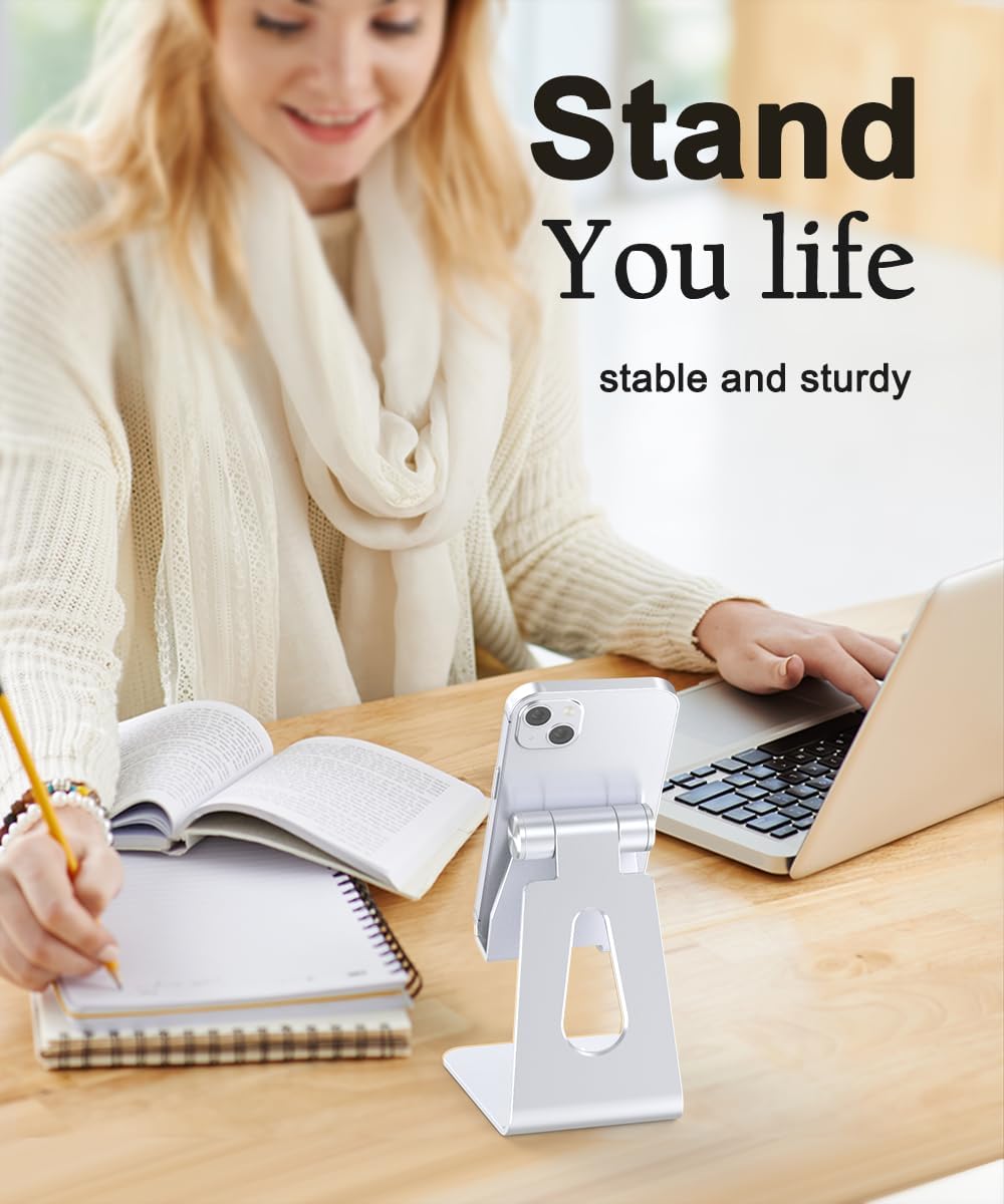 Cell Phone Stand for Desk- Adjustable Phone Stand Holder, Cradle, Dock, Desktop Stand for iPhone 17 16, 15, 14, Plus, Pro, Pro Max, 13 12 X XS,4-8" Phones, Office Accessories (Rose Gold)