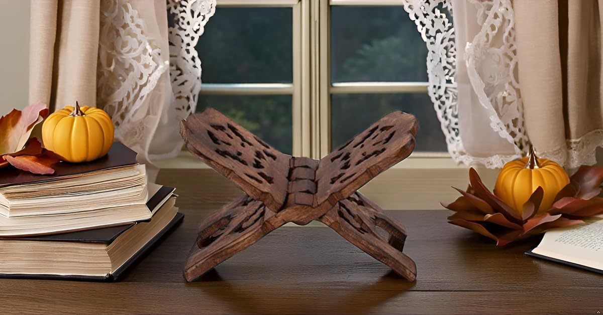 Beautiful Handmade Wooden Prayer Book Display Stand Holder Rehal for Religious Holy Books The Bible Quran Geeta Foldable Book Rest Traditional Living Room Home Decor Accents (12 (L) x 6 (W) Inches)