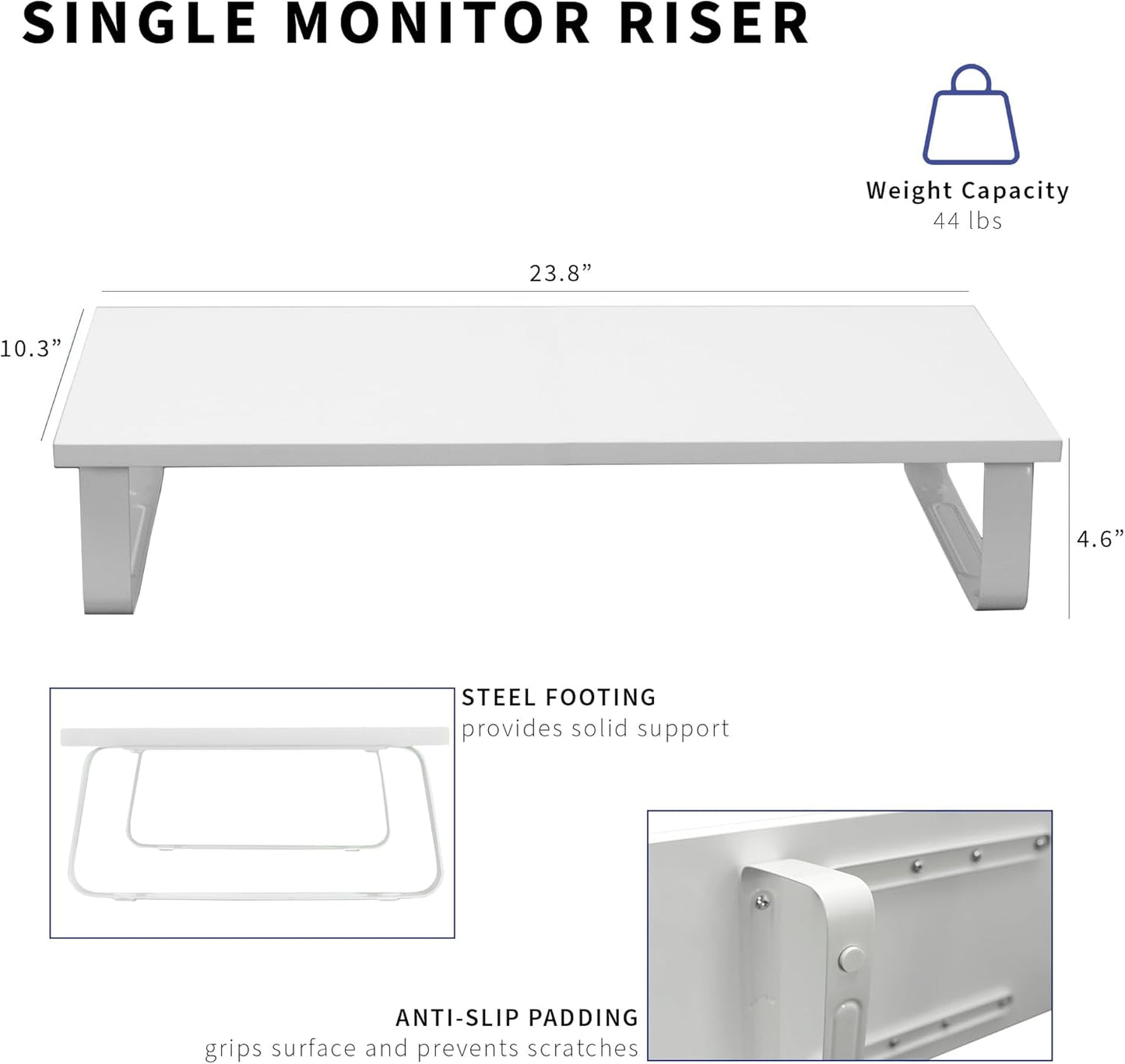 VIVO 24 inch Monitor Stand, Wood & Steel Desktop Riser, Screen, Keyboard, Laptop, Small TV Ergonomic Desk and Tabletop Organizer, White, STAND-V000D-W