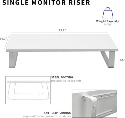 VIVO 24 inch Monitor Stand, Wood & Steel Desktop Riser, Screen, Keyboard, Laptop, Small TV Ergonomic Desk and Tabletop Organizer, White, STAND-V000D-W